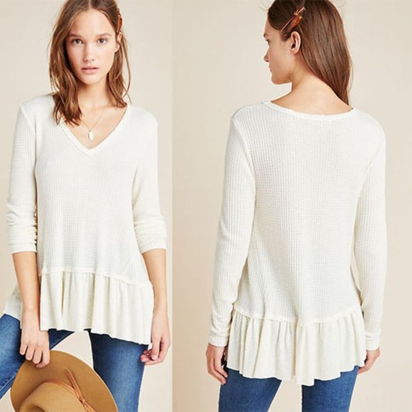 Anthropologie Tops - Anthropologie Cream Tallie Peplum Top Small